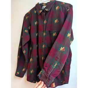 S.M.B Vintage Fall Leaf Patterned Long Sleeve Button Down